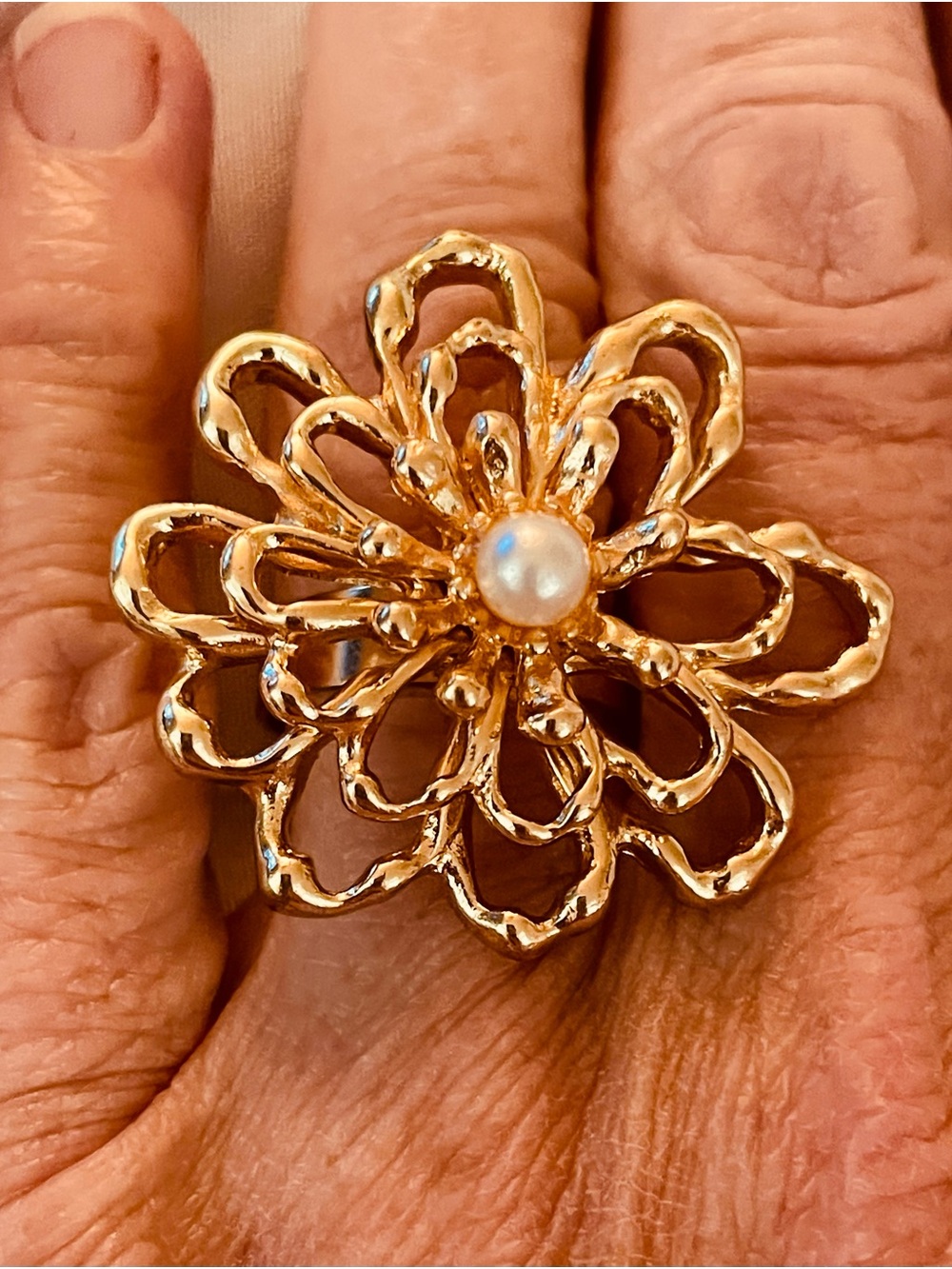Gold Floral Pearl Center Ring - Women's Jewelry